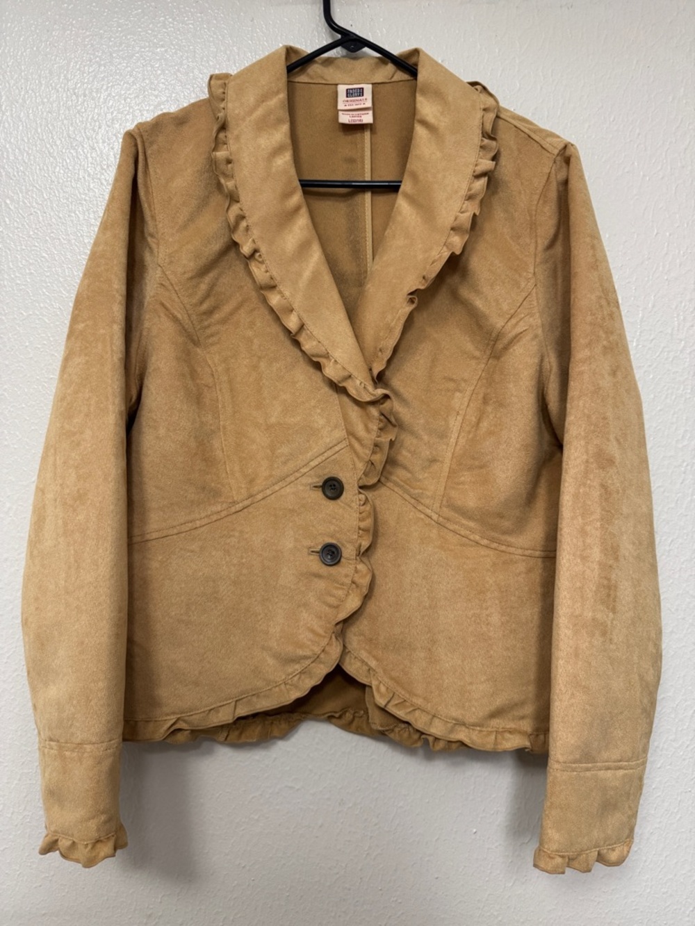 Vintage Faded Glory Camel Ruffle-Trim Suede-Look Blazer Size L